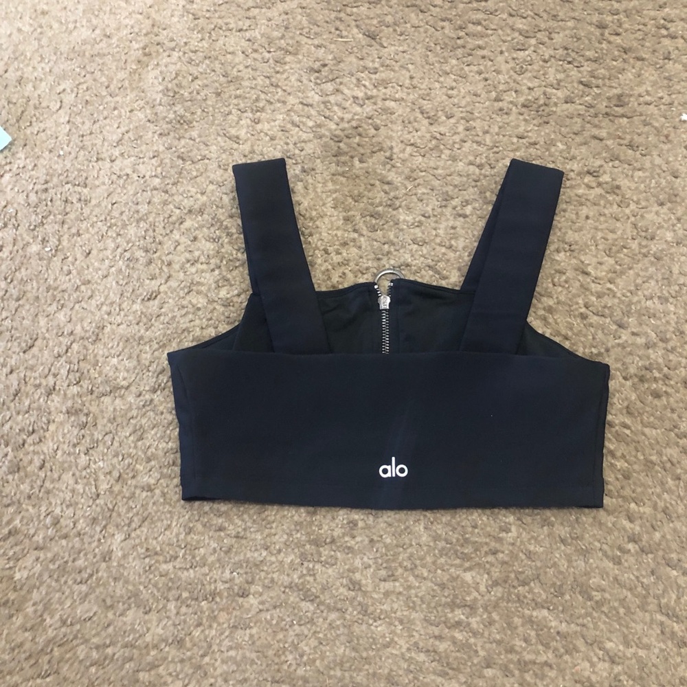 ALO Yoga Black Zip-Front Cropped Tank, Sports Bra Size Small Great conditions - Picture 3 of 5